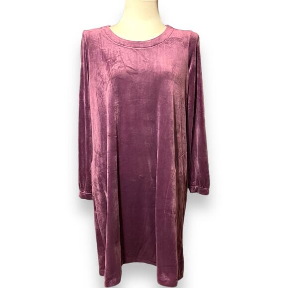 J Jill Pure Jill Velour A-Line Dress with Pockets Merlot Medium - Picture 2 of 8